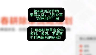 第4节：经济作物果园攻坚，抗性杂草&ldquo;起死回生&rdquo;局，课程：《3月春耕除草定全年：省钱、省药、不烧苗、少打两遍药的秘密》
